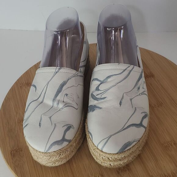 Naturalizer Thea Blue Marble Leather Espadrille Platform Shoes Size 7W - Picture 2 of 10